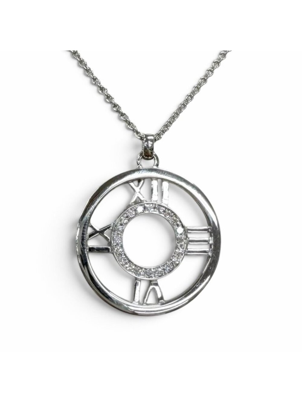 Tiffany & Co 750 Diamond Atlas Open Medallion Necklace White Gold